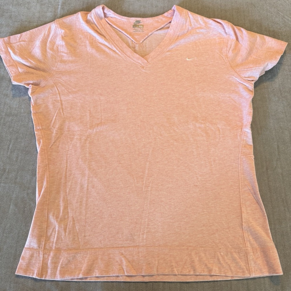 Nike Women's Pink‎ V Neck Athletic Shirt XL Short Sleeve Swoosh Activewear